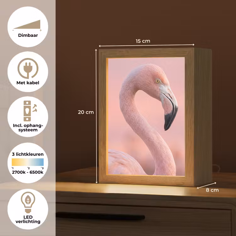 Flamingo - Portret - Roze Light Box met kabel (Kinderlampje) klein -USP_NL