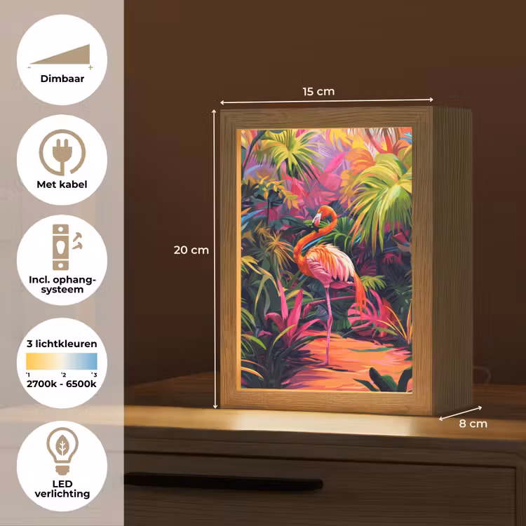 Flamingo - Tropisch - Dier - Bladeren Light Box met kabel klein -USP_NL