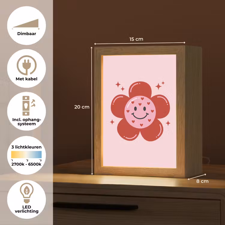 Bloem - Roze - Hartjes Light Box met kabel (Kinderlampje) klein -USP_NL