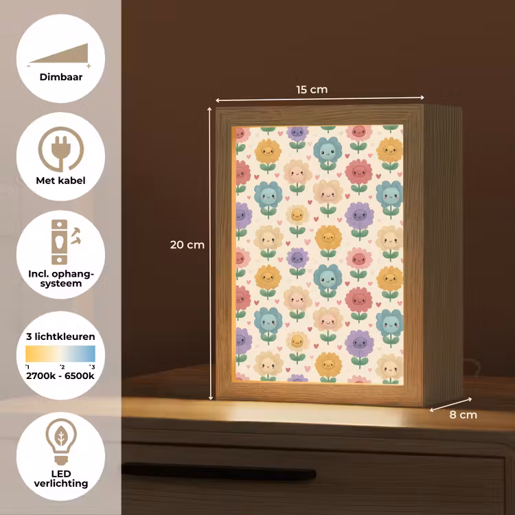 Bloemen - Hartjes - Kleurrijk Light Box met kabel (Kinderlampje) klein 904 -USP_NL