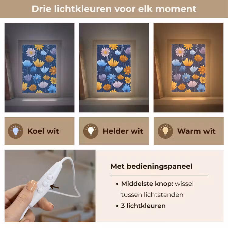 Bloemen - Patroon - Blauw - Contrast Light Box met kabel klein -USP_lichtkleurNL