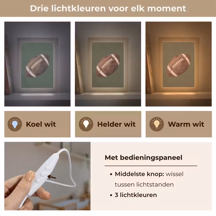 Football - Hout - Sport - Groen Light Box met kabel (Kinderlampje) klein -USP_lichtkleurNL