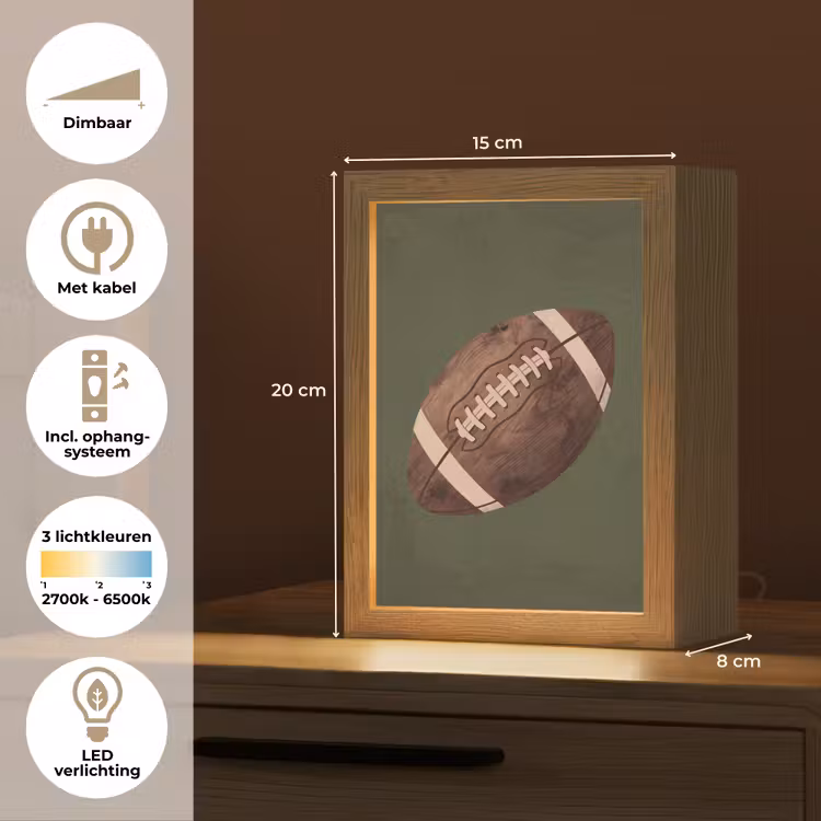 Football - Hout - Sport - Groen Light Box met kabel (Kinderlampje) klein -USP_NL