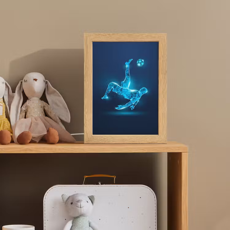 Voetballer - Blauw - Neon Light Box met kabel klein -sfeer2_kind