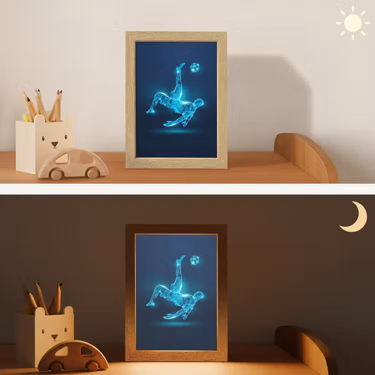 Voetballer - Blauw - Neon Light Box met kabel klein -sfeer3_kind