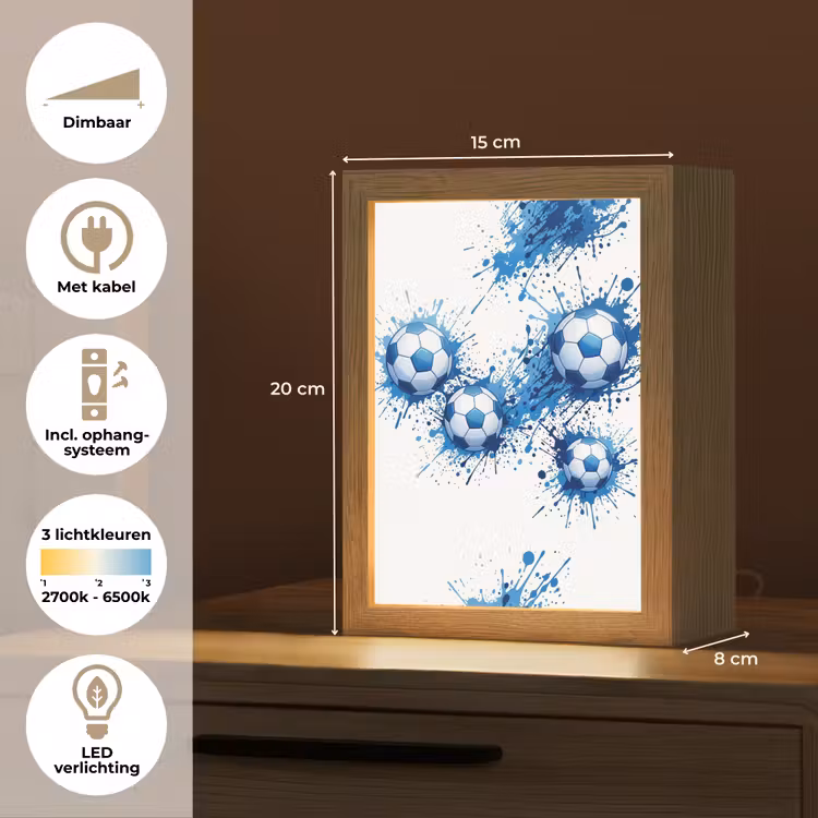 Voetballen - Verf - Sport - Blauw Light Box met kabel (Kinderlampje) klein -USP_NL