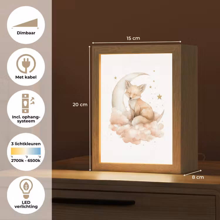 Vos - Wolken - Maan - Sterren Light Box met kabel klein -USP_NL