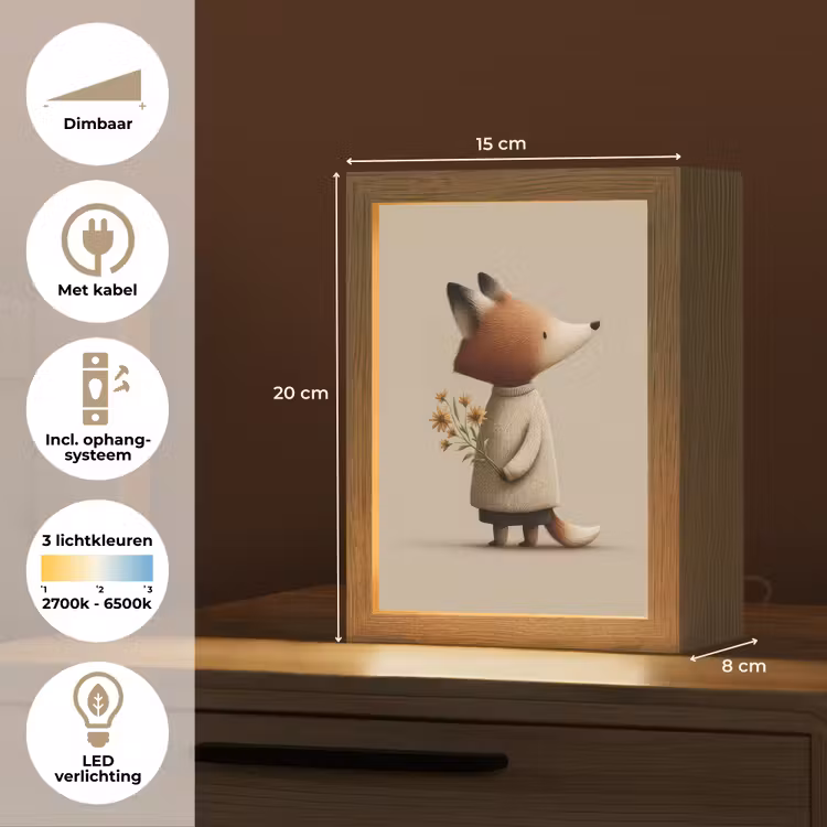 Vos - Gele bloemen - Minimalistisch Light Box met kabel klein -USP_NL
