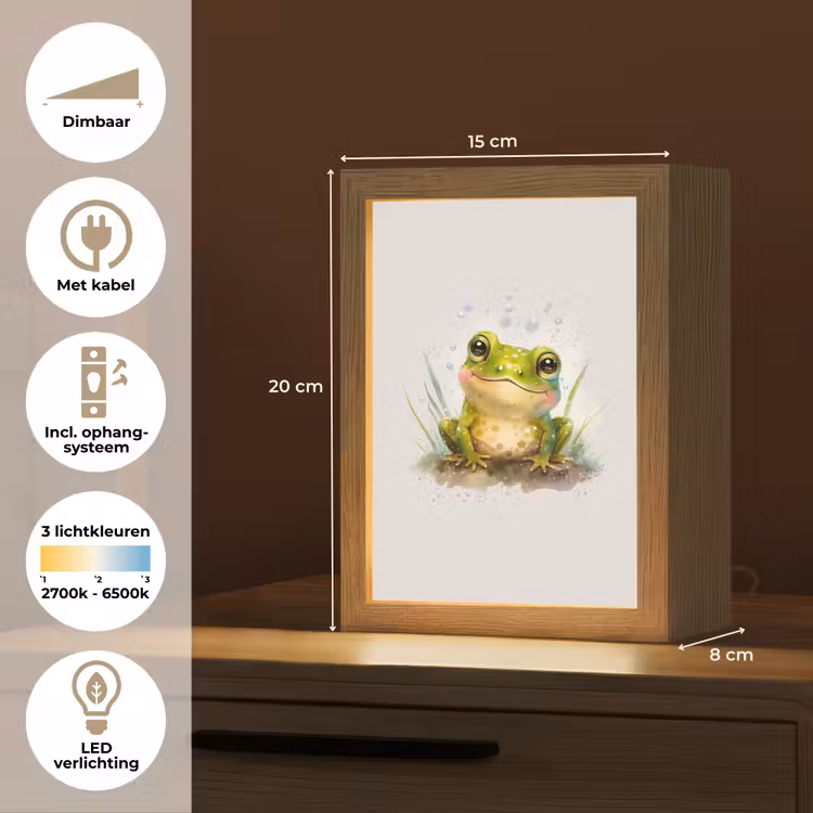 Kikker - Groen - Waterverf - Dieren - Jongen - Meisje Light Box met kabel klein -USP_NL