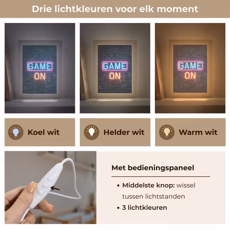 Game on - Neon - Muur Light Box met kabel klein -USP_lichtkleurNL