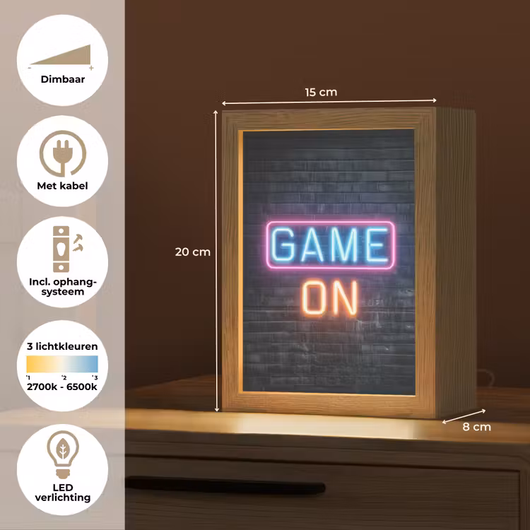 Game on - Neon - Muur Light Box met kabel klein -USP_NL