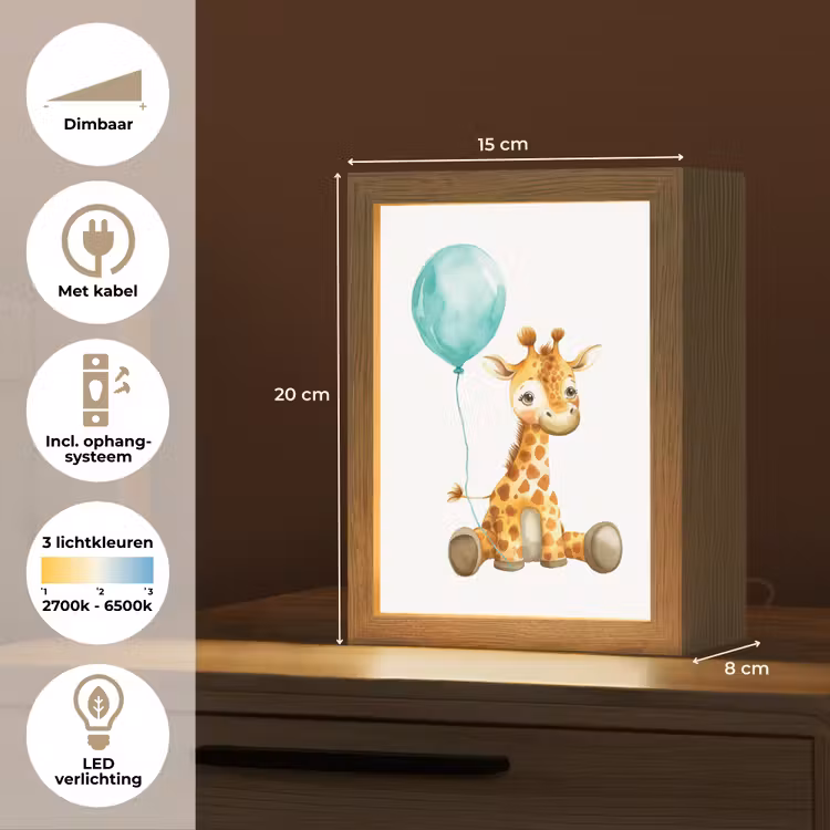 Giraf - Baby - Dieren - Blauwe ballon Light Box met kabel klein -USP_NL