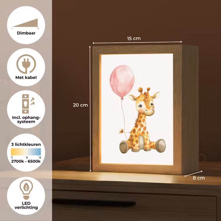 Giraf - Baby - Dieren - Roze ballon Light Box met kabel klein -USP_NL