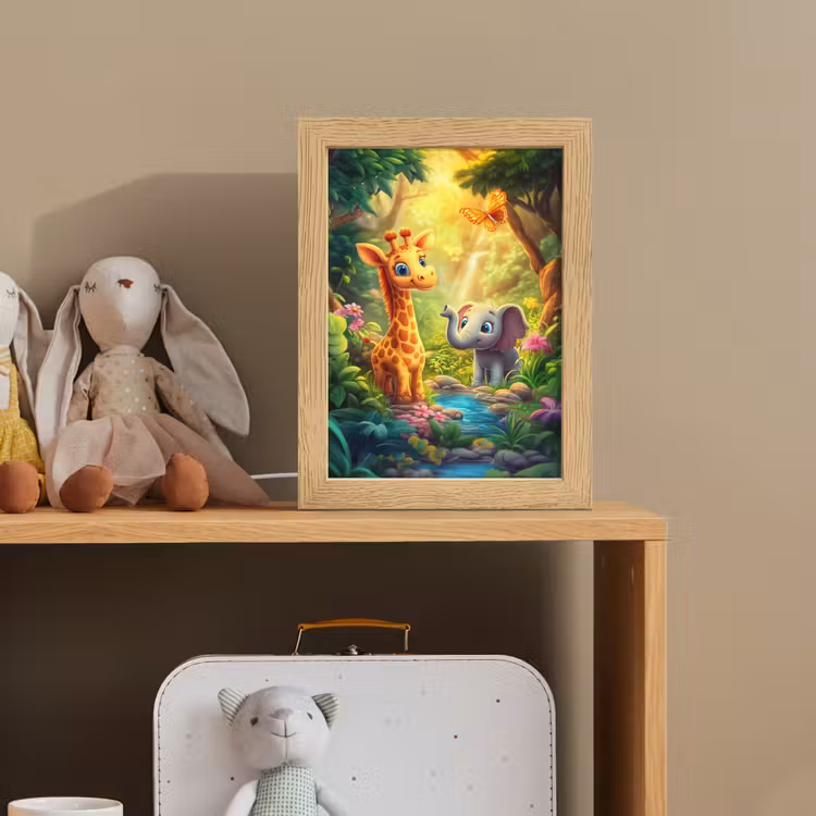Giraf - Olifant - Bloemen - Jungle Light Box met kabel klein -sfeer2_kind
