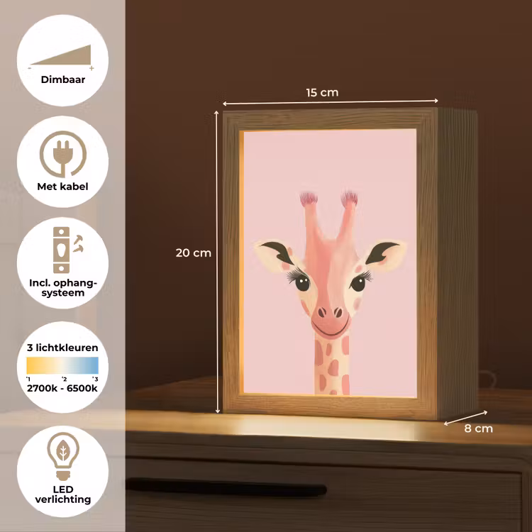 Giraffe - Illustratie - Roze Light Box met kabel klein -USP_NL