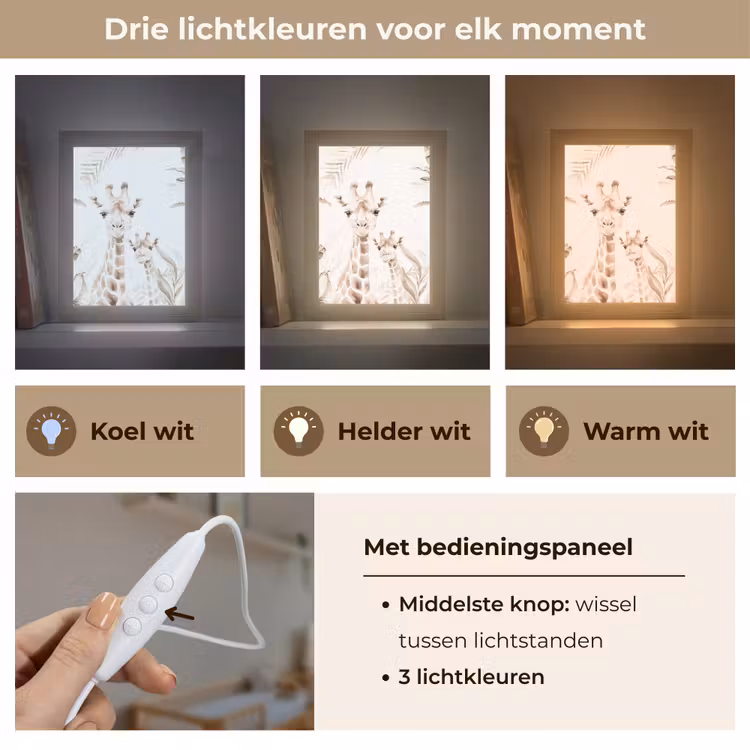Giraffe - Jungle - Bruin - Kinderen Light Box met kabel klein -USP_lichtkleurNL