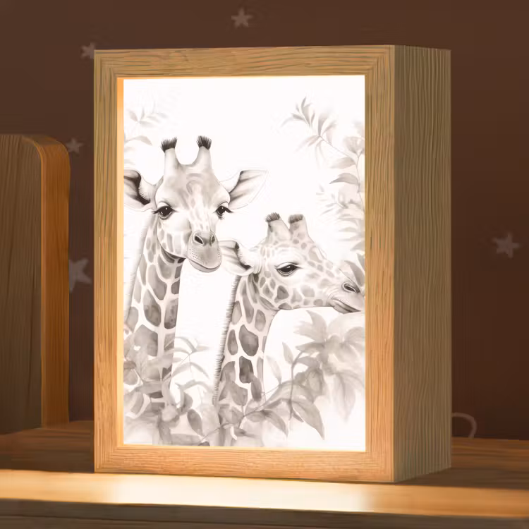 Giraffe - Bladeren - Bruin - Jungle - Kind Light Box met kabel klein -zzz_3d_website