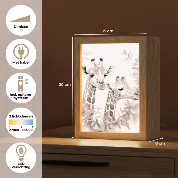 Giraffe - Bladeren - Bruin - Jungle - Kind Light Box met kabel klein -USP_NL