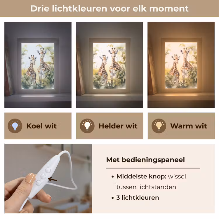 Giraffe - Wilde dieren - Natuur - Kinderen Light Box met kabel klein -USP_lichtkleurNL