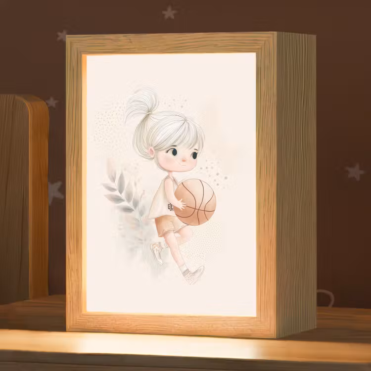 Meisje - Basketbal - Minimalistisch Light Box met kabel klein -zzz_3d_website