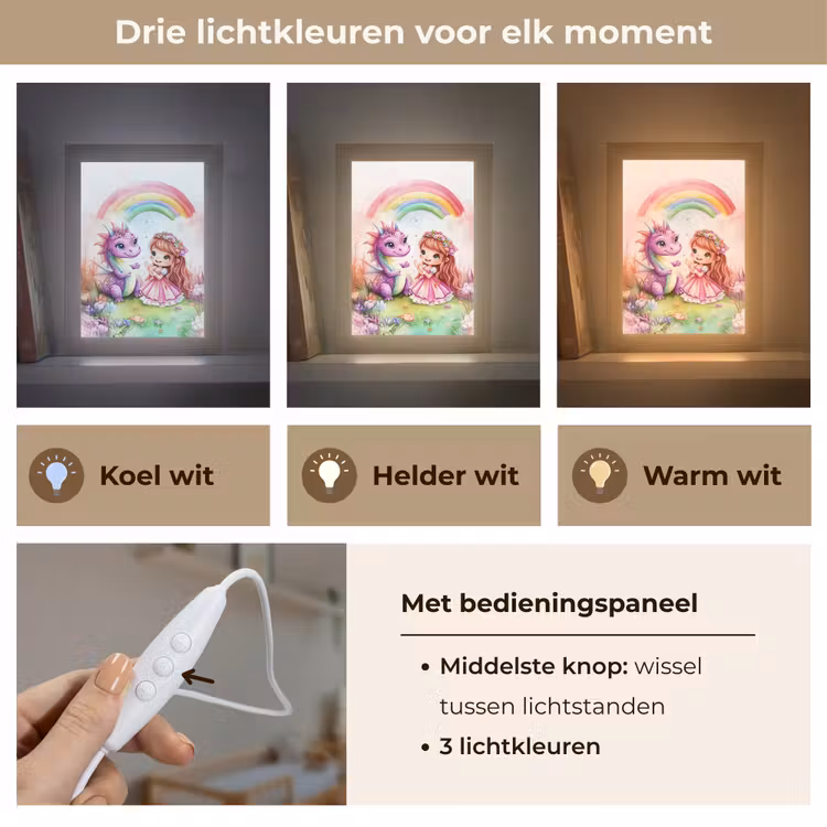 Meisje - Draak - Regenboog Light Box met kabel klein -USP_lichtkleurNL