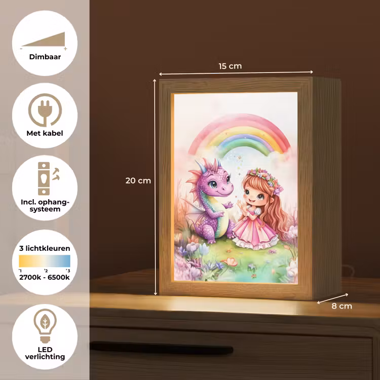 Meisje - Draak - Regenboog Light Box met kabel klein -USP_NL