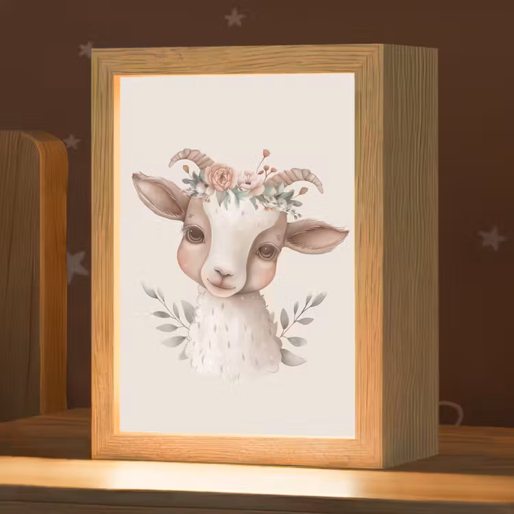 Geit - Dier - Bohemian - Bloemen - Boho Light Box met kabel klein -zzz_3d_website