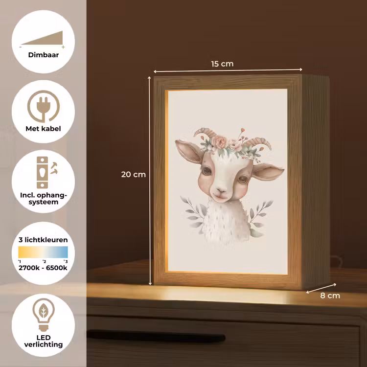 Geit - Dier - Bohemian - Bloemen - Boho Light Box met kabel klein -USP_NL