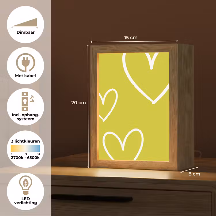 Groen - Hartjes - Wit Light Box met kabel (Kinderlampje) klein -USP_NL