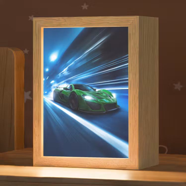 Groene racewagen - Blauw - Neon - Licht Light Box met kabel klein -zzz_3d_website