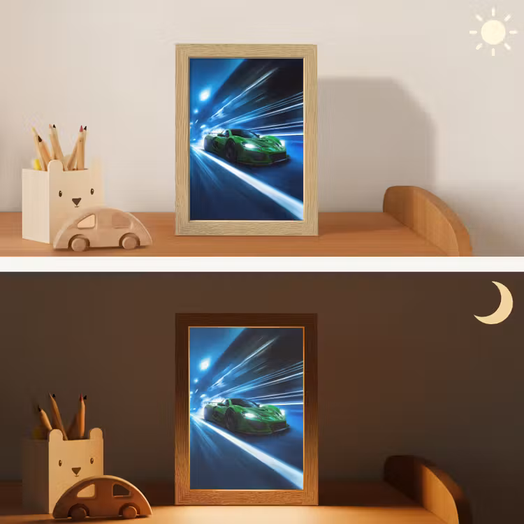 Groene racewagen - Blauw - Neon - Licht Light Box met kabel klein -sfeer3_kind
