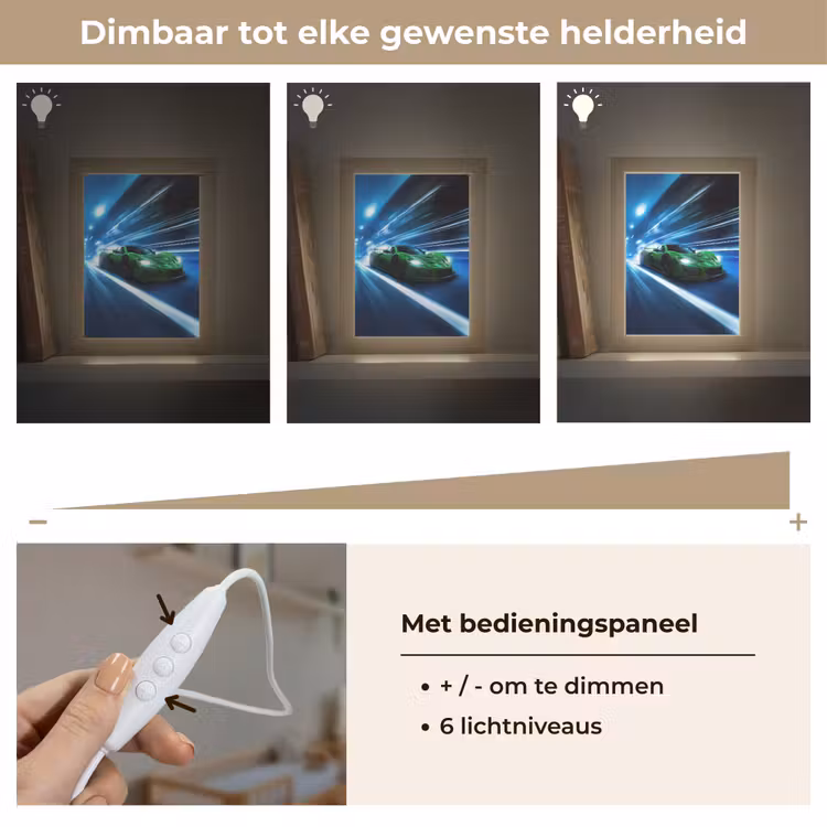 Groene racewagen - Blauw - Neon - Licht Light Box met kabel klein -USP_dimbaarNL