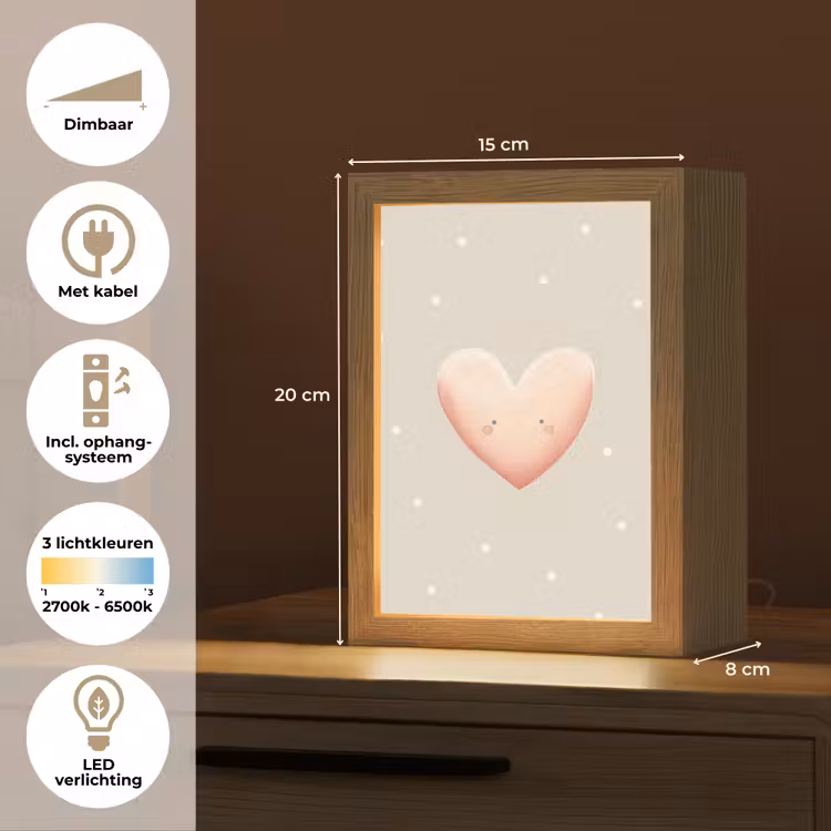 Hart - Gezicht - Roze - Stippen Light Box met kabel klein -USP_NL
