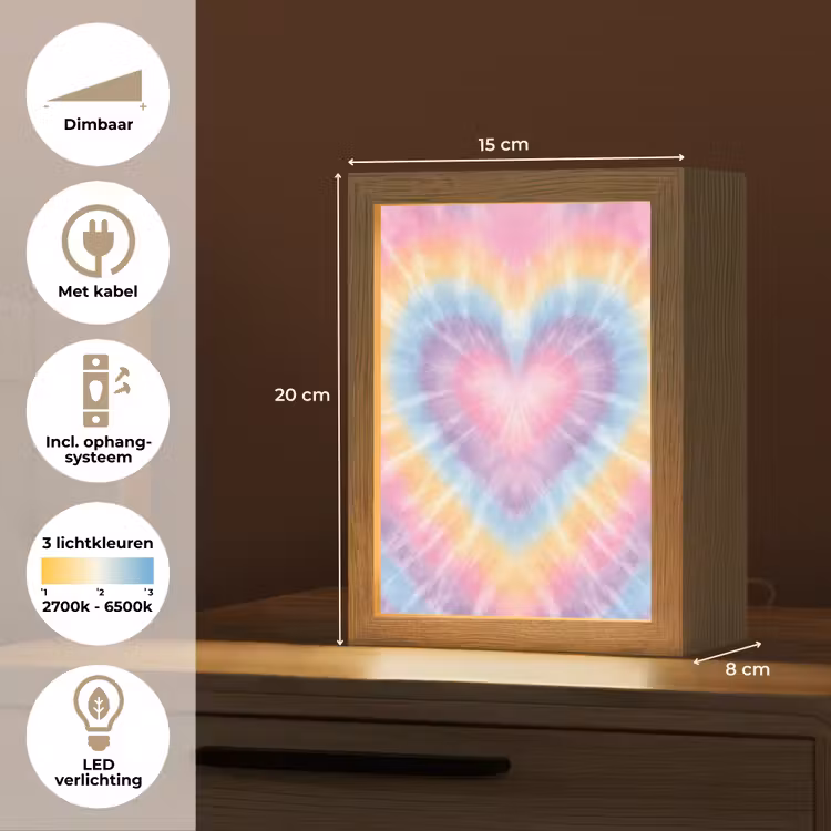 Hartvorm - Pastelkleuren - Tie Dye Light Box met kabel klein -USP_NL