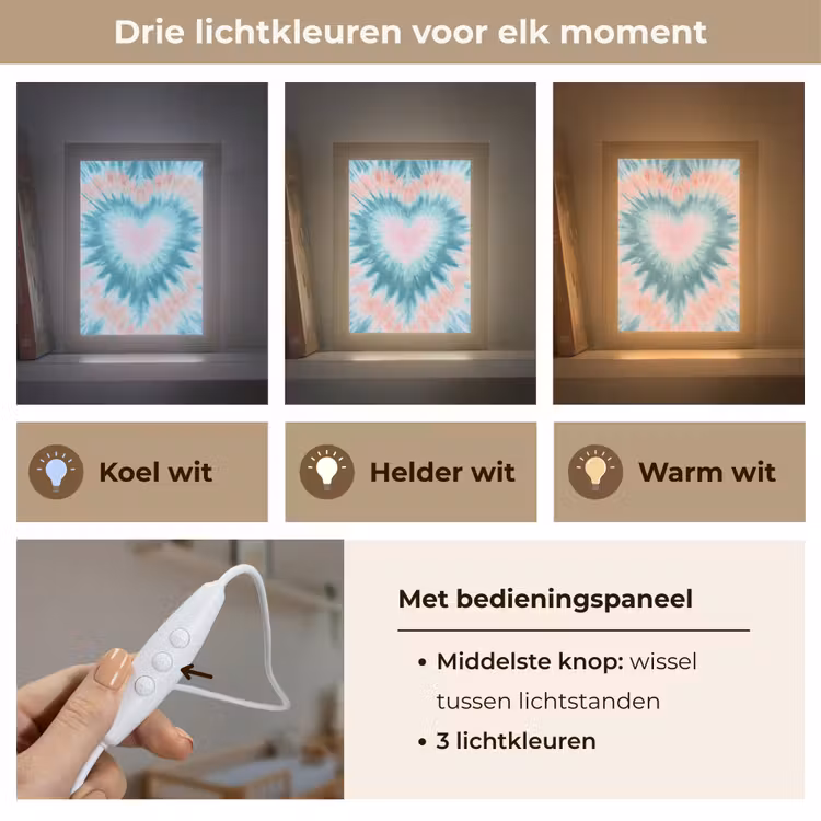 Hartvormig - Tie dye - Pasteltinten - Lichtgroen Light Box met kabel klein -USP_lichtkleurNL