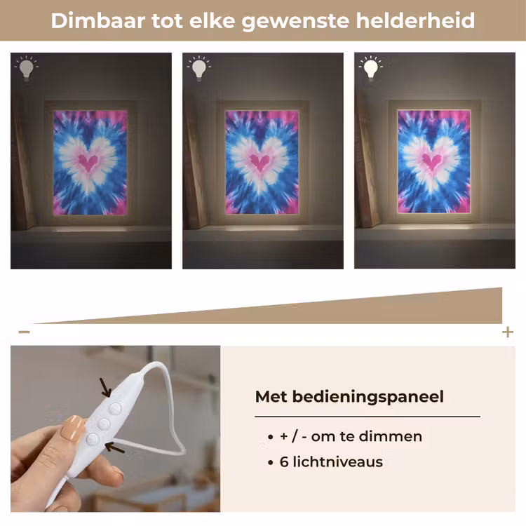Hartvormig - Tie dye - Paars Light Box met kabel klein -USP_dimbaarNL