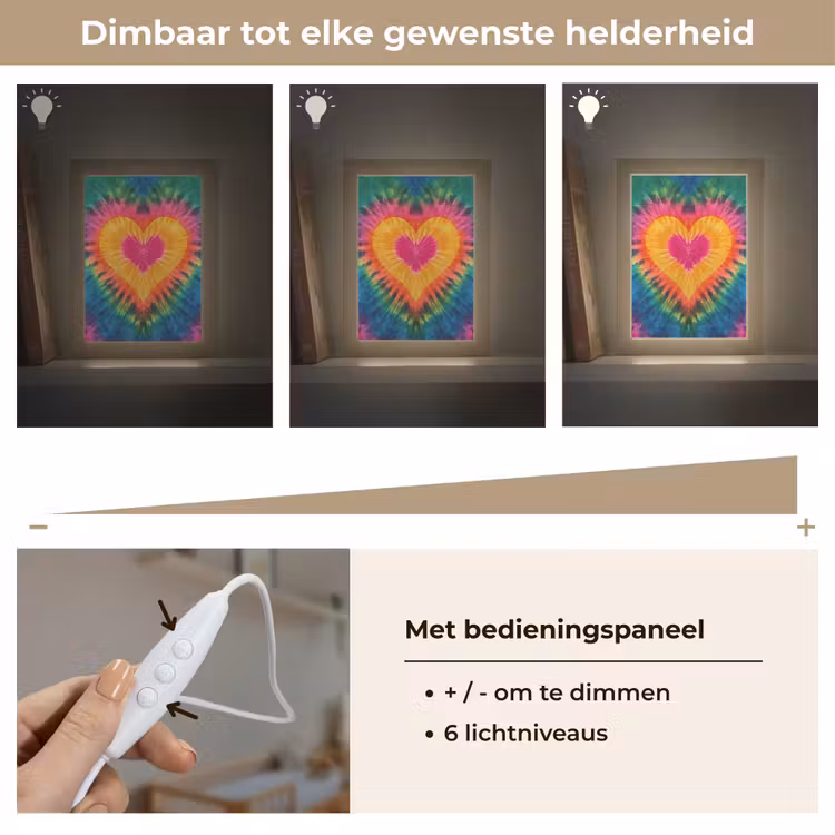 Hart - Tie Dye - Kleurrijk Light Box met kabel klein -USP_dimbaarNL