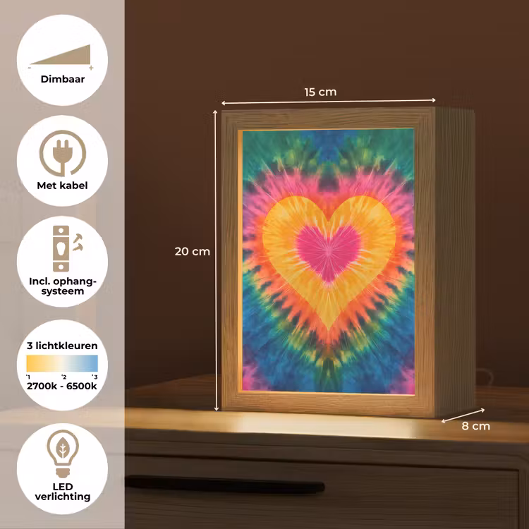 Hart - Tie Dye - Kleurrijk Light Box met kabel klein -USP_NL