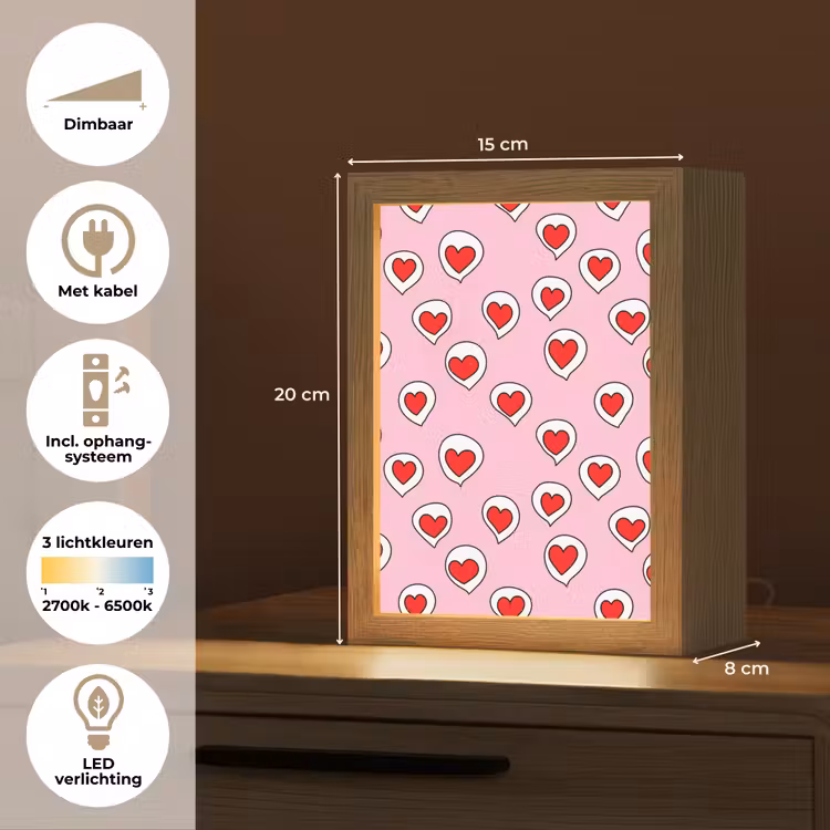 Hartjes - Patroon - Rood Light Box met kabel (Kinderlampje) klein 904 -USP_NL