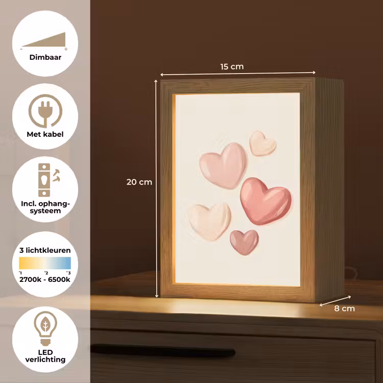 Harten - Rood - Roze - Zwevend Light Box met kabel klein -USP_NL