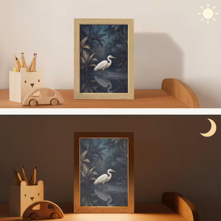Reiger - Water - Natuur - Modern - Wit Light Box met kabel (Kinderlampje) klein -sfeer3_kind