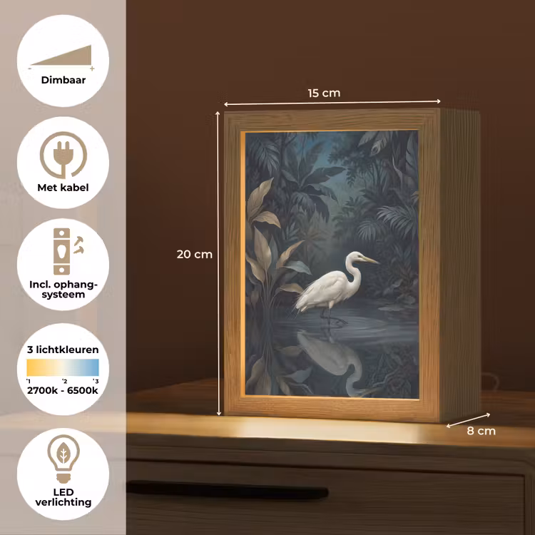 Reiger - Water - Natuur - Modern - Wit Light Box met kabel (Kinderlampje) klein -USP_NL