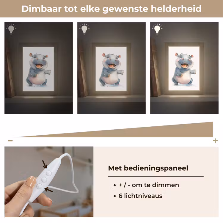 Nijlpaard - Baby dier - Dieren Light Box met kabel klein -USP_dimbaarNL