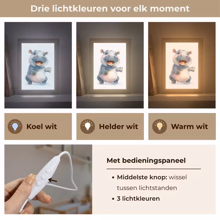 Nijlpaard - Baby dier - Dieren Light Box met kabel klein -USP_lichtkleurNL