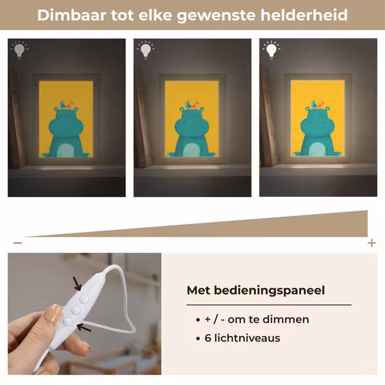Nijlpaard - Vogels - Groen - Geel Light Box met kabel klein -USP_dimbaarNL
