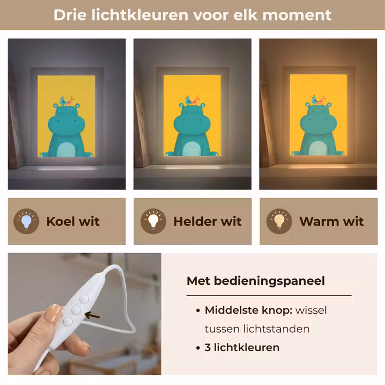 Nijlpaard - Vogels - Groen - Geel Light Box met kabel klein -USP_lichtkleurNL