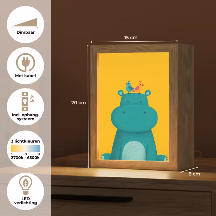 Nijlpaard - Vogels - Groen - Geel Light Box met kabel klein -USP_NL