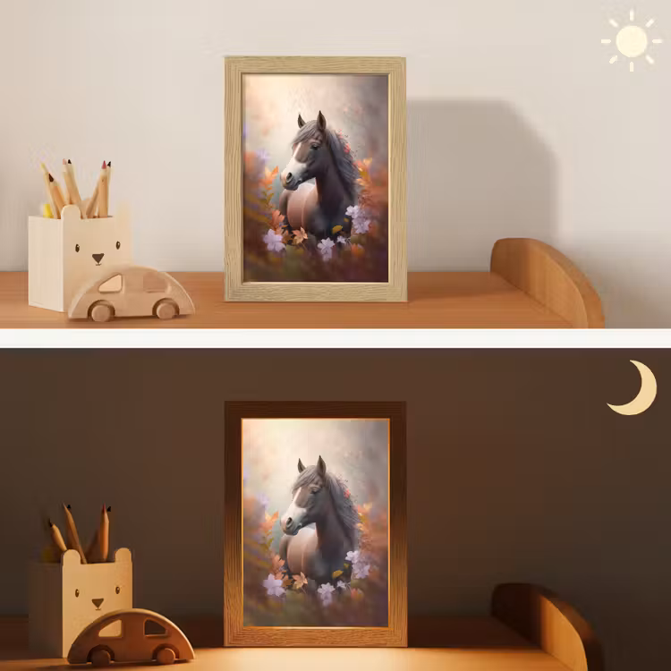 Paard - Bloemen - Natuur - Paars - Dieren Light Box met kabel klein -sfeer3_kind