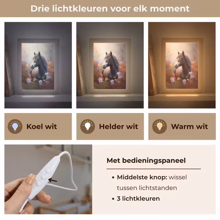 Paard - Bloemen - Natuur - Paars - Dieren Light Box met kabel klein -USP_lichtkleurNL
