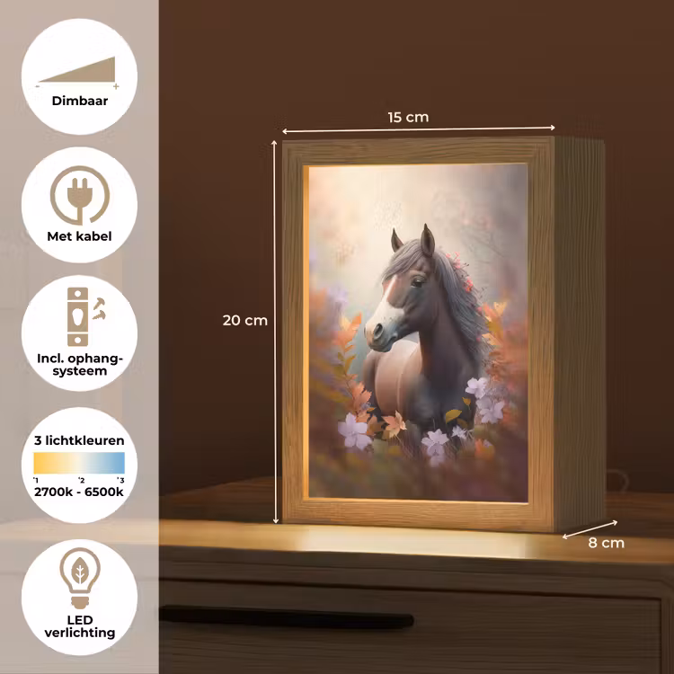 Paard - Bloemen - Natuur - Paars - Dieren Light Box met kabel klein -USP_NL